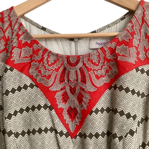 Bravissimo Pepperberry Dress Super Curvy Viscose Red Grey UK 12 Geo Print Lined - Picture 3 of 8